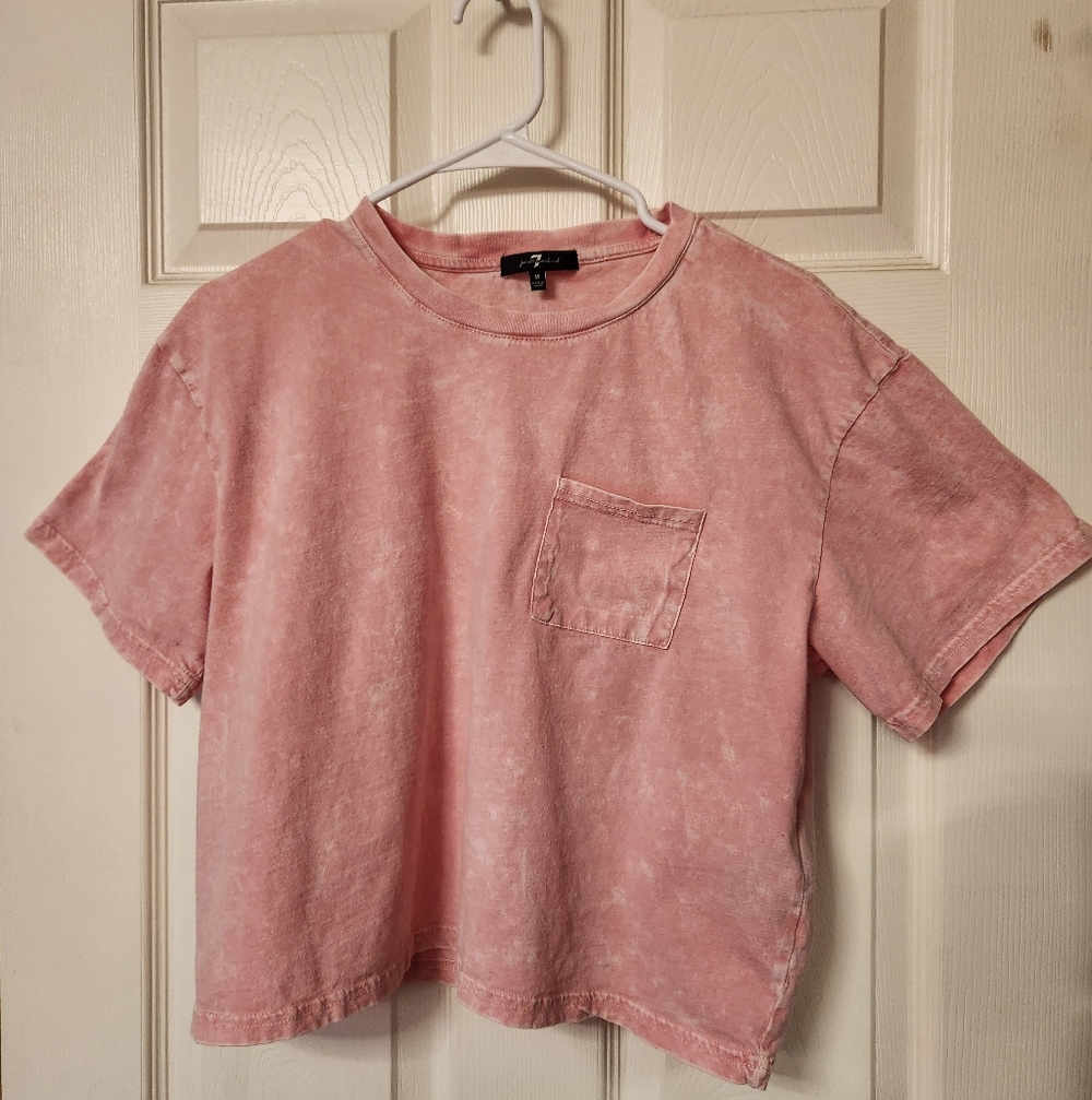 7 For All Mankind Pink Mineral Wash Cropped Pocket Tee Size M